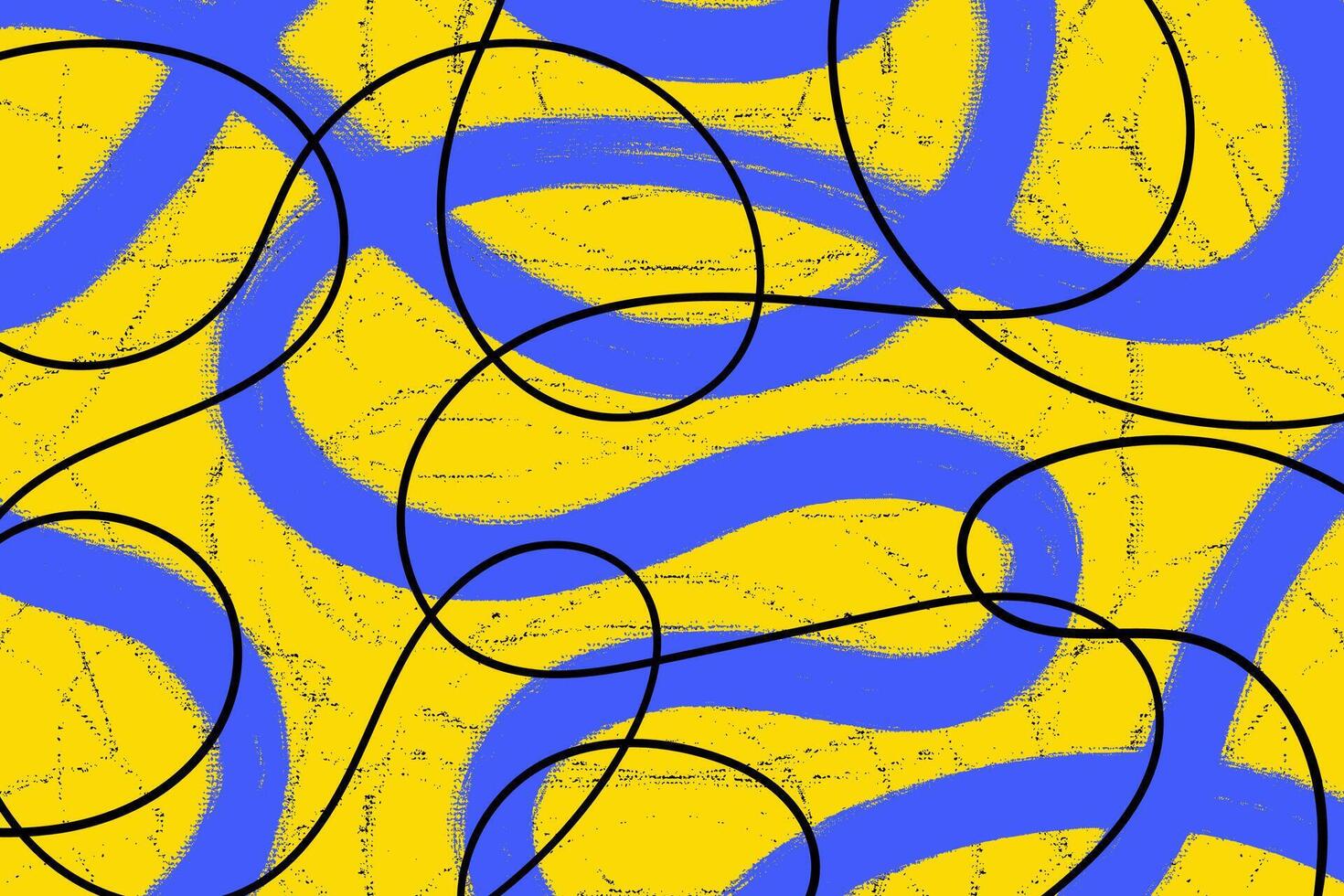 Bold Grunge Hand Drawn Doodle Wavy Lines. Geometric abstract curvy swirls. Playful modern and simple wall art with trendy colors. Retro childish background vector