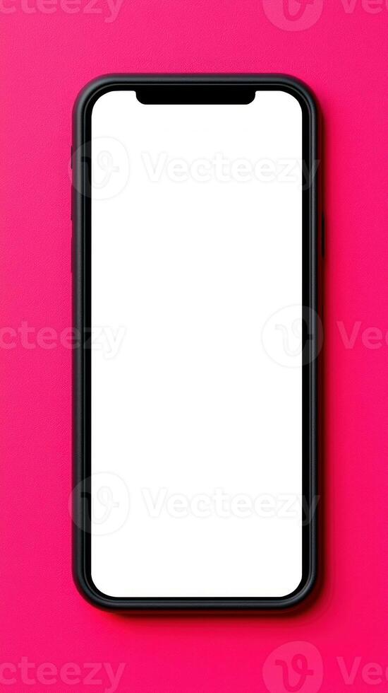 Minimalist smartphone mockup on vibrant pink background for modern design projects. photo