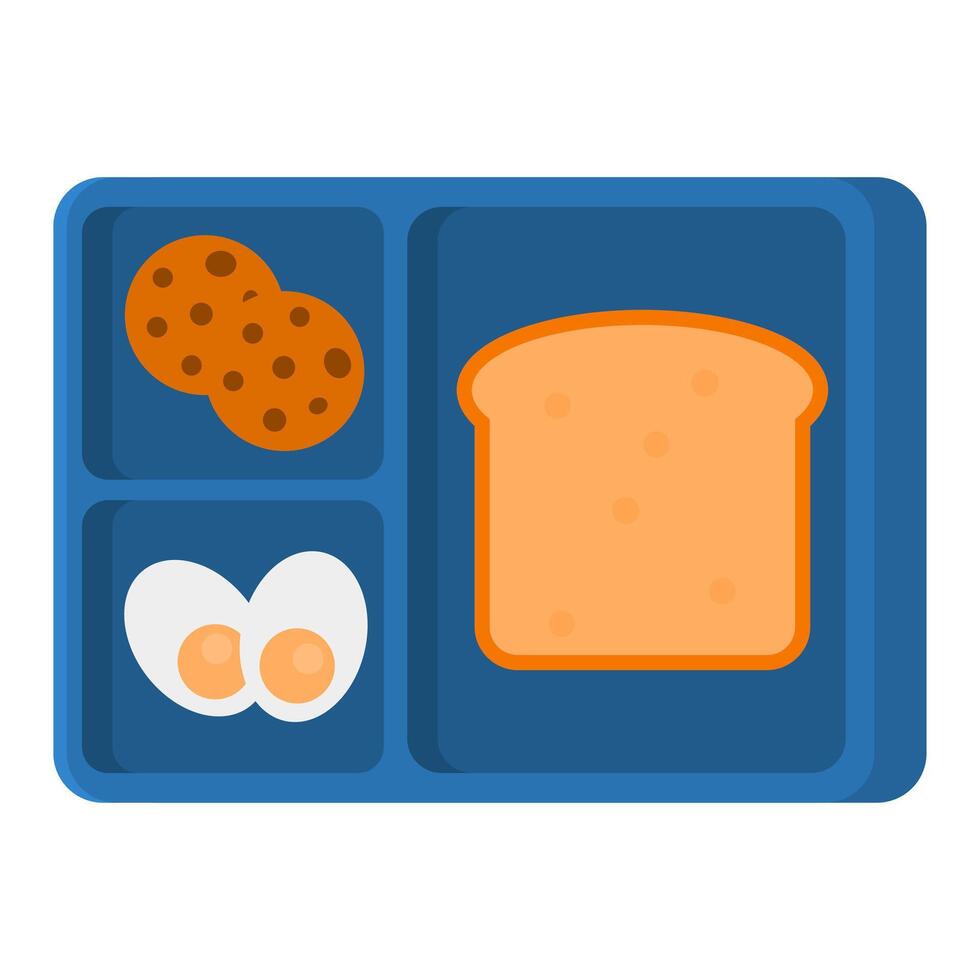 Delicious Lunch Box with Sandwich, Egg and Cookies. Blue Lunch Box. vector