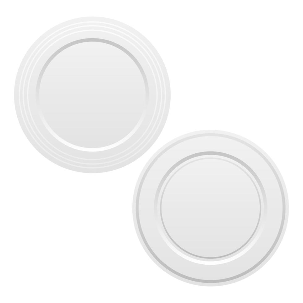 Shiny White Plate. Dinner Plate Design. Tableware Plate Elements. vector