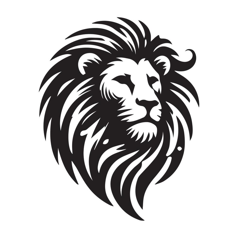 black and white graphic of a lion's head, stylized in a vintage or tattoo-style design. vector