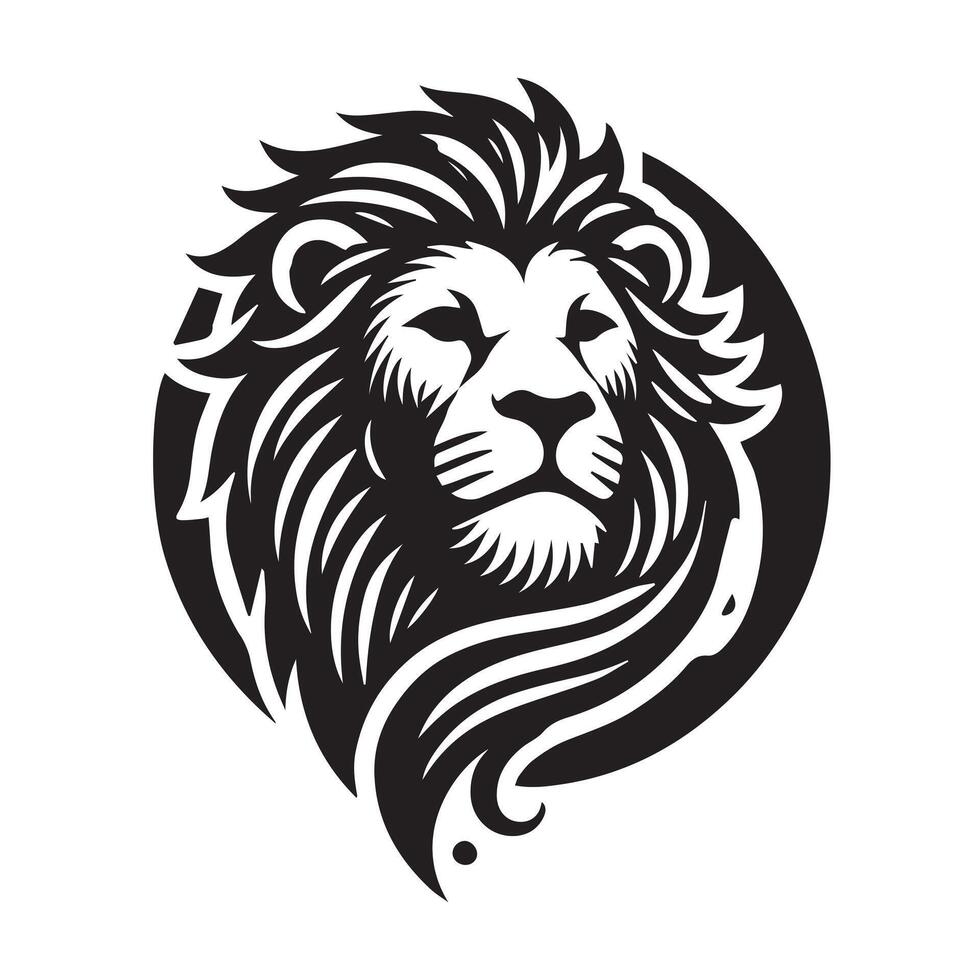 A bold, black and white graphic of a lion's head. vector