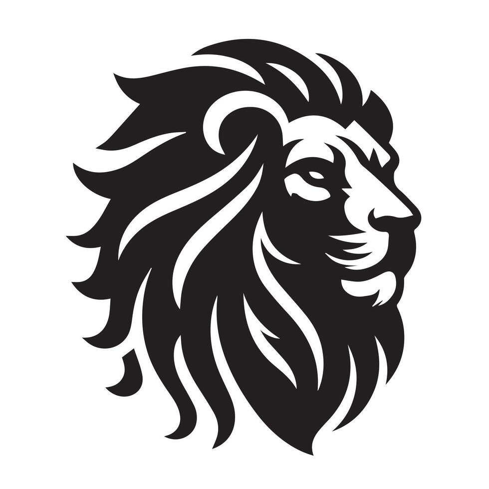 A bold, stylized black and white vctor graphic of a lion's head. vector