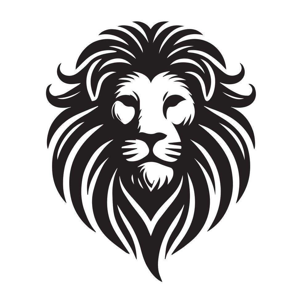 bold silhouette of a lion's head, set against a solid black background. vector