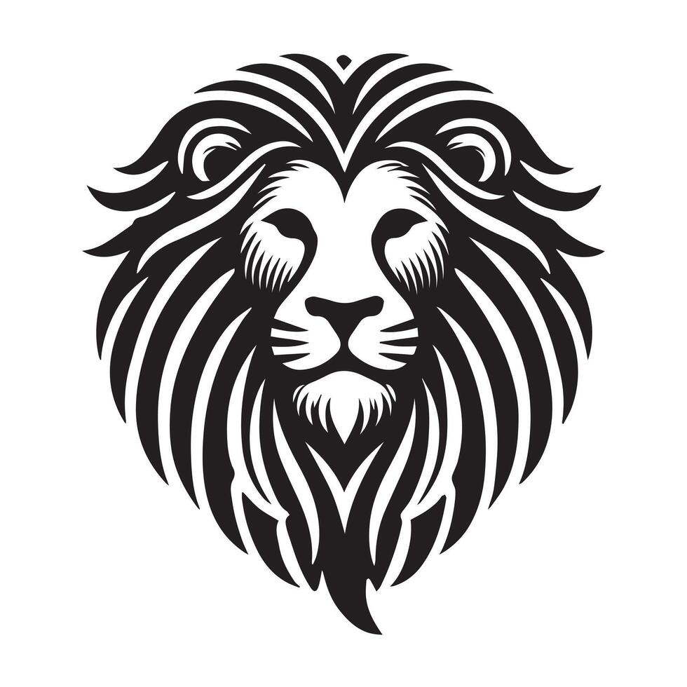 A bold, stylized, black and white graphic of a lion's head. vector
