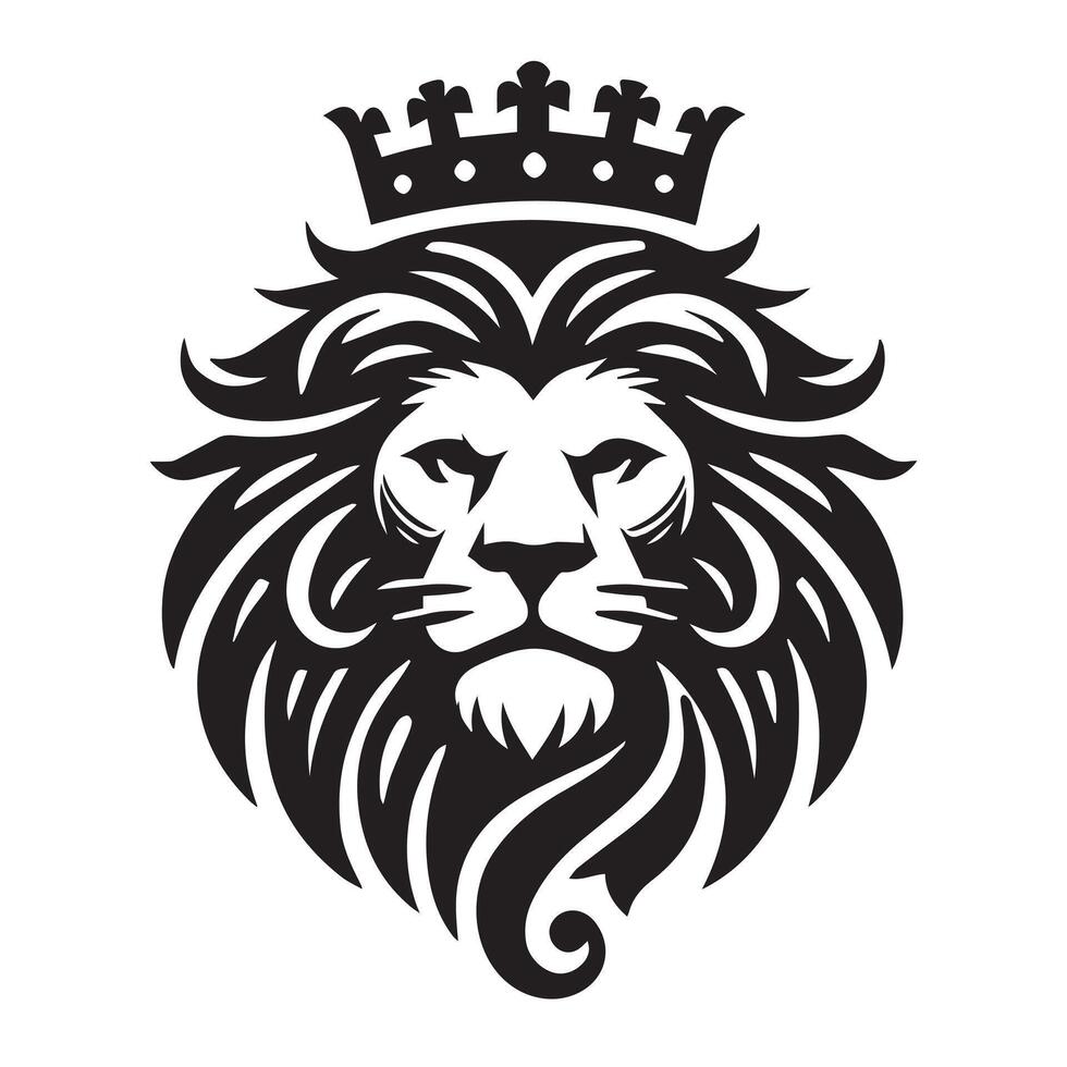 black and white graphic design of a lion's head wearing a crown. vector