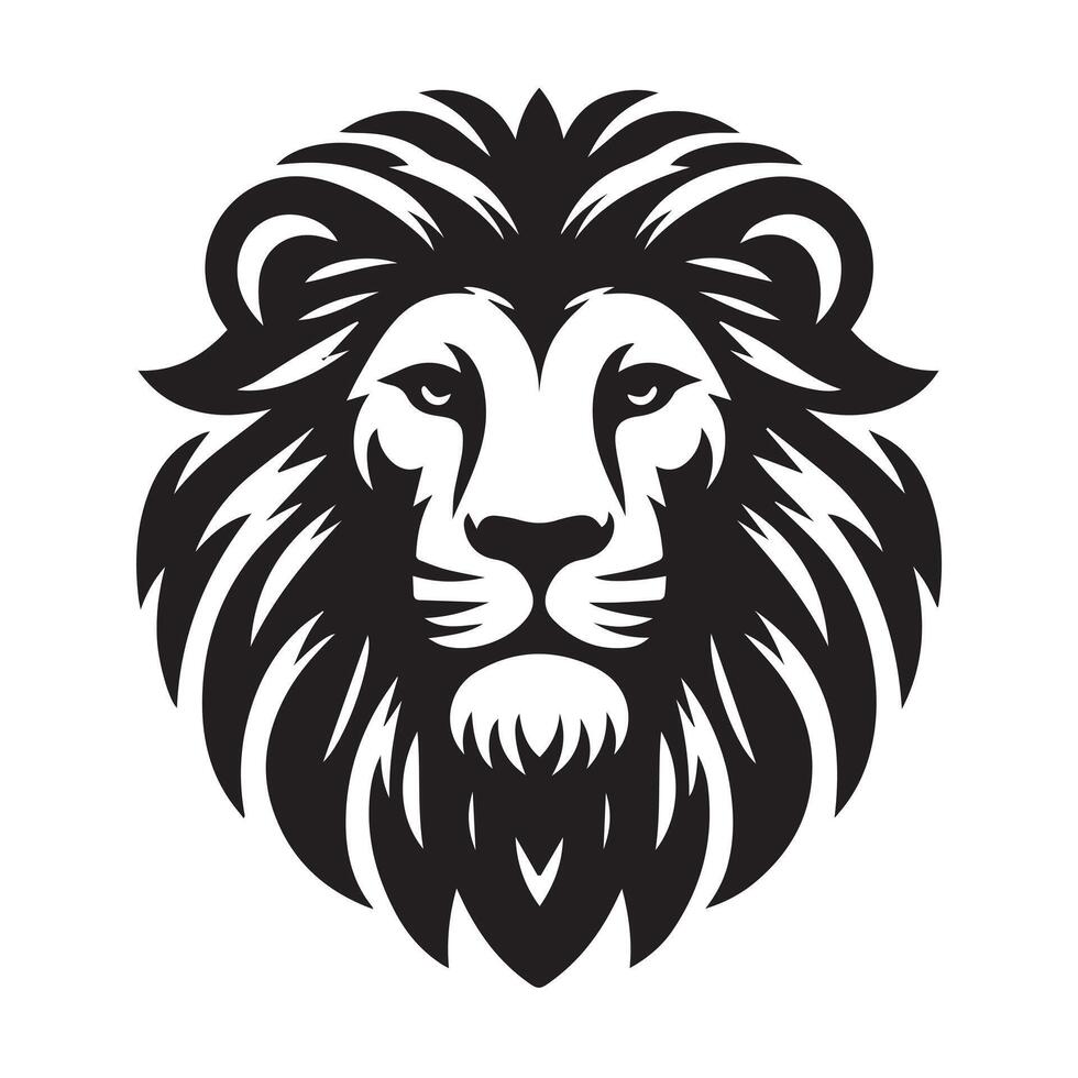 black and white graphic design of a lion's head wearing vector