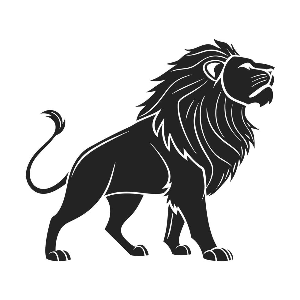A bold, stylized black and white heraldic lion, standing on all four paws with one paw raised high. vector