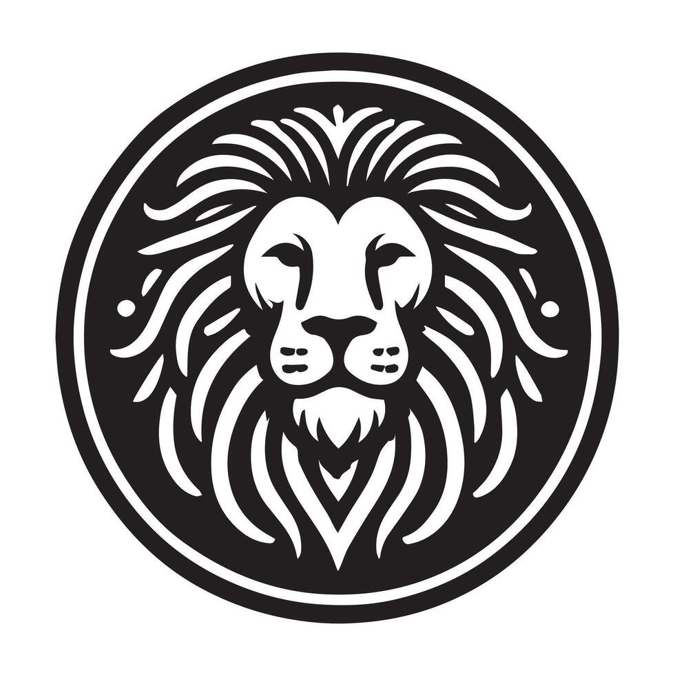 This bold, black and white logo features a stylized lion's head. vector