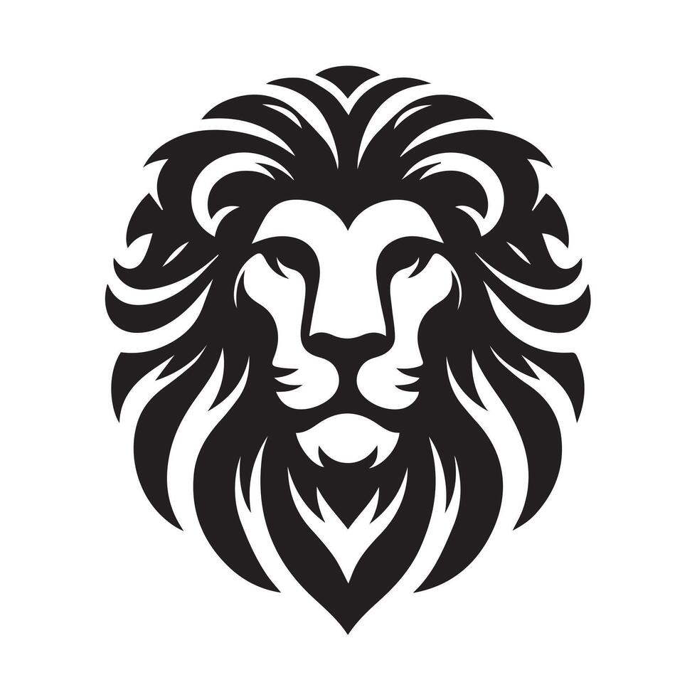 A bold, black and white graphic of a lion's head in a stylized, tribal-inspired design. vector
