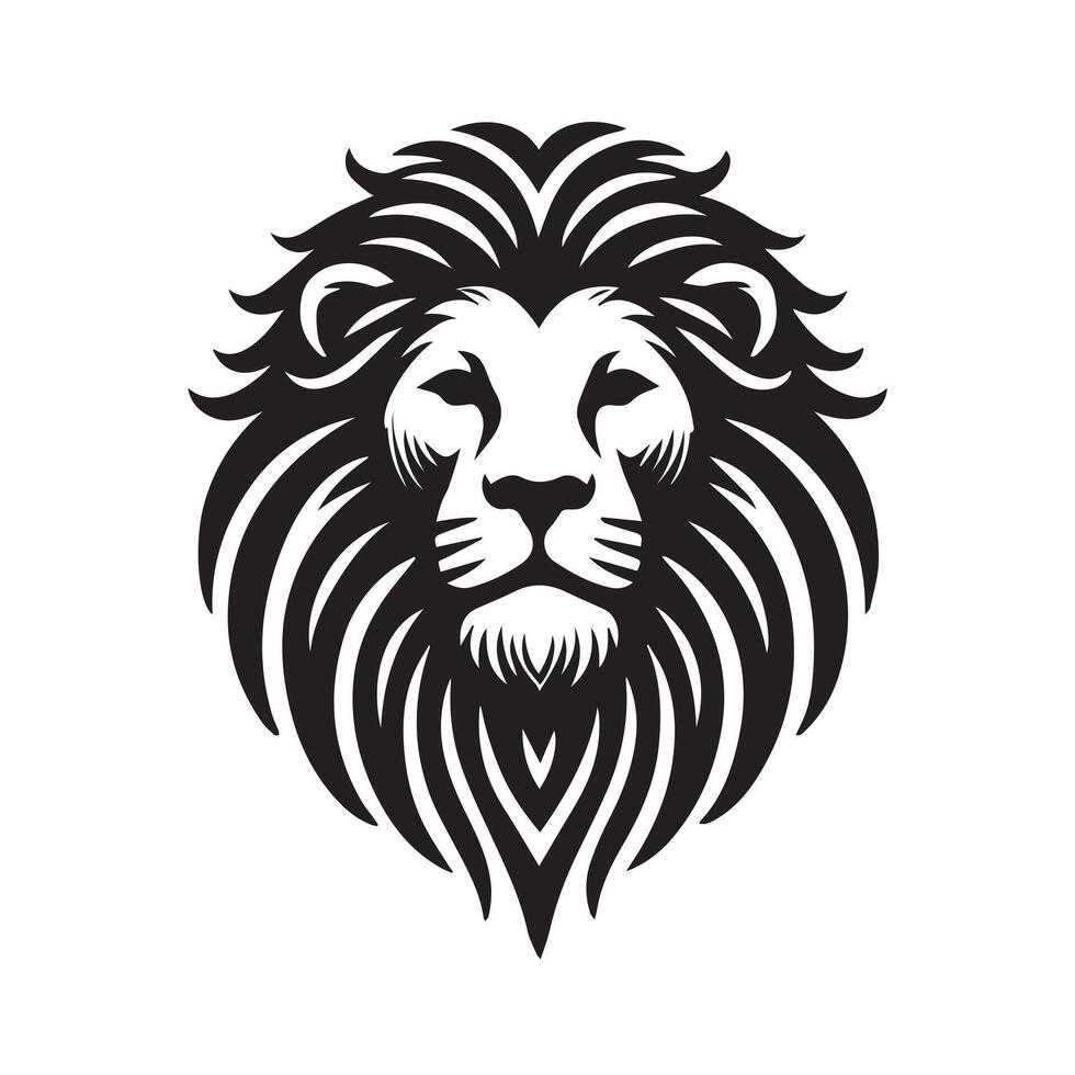 This striking black and white graphic showcases a stylized lion's head, perfect for logos, emblems, or branding projects. vector