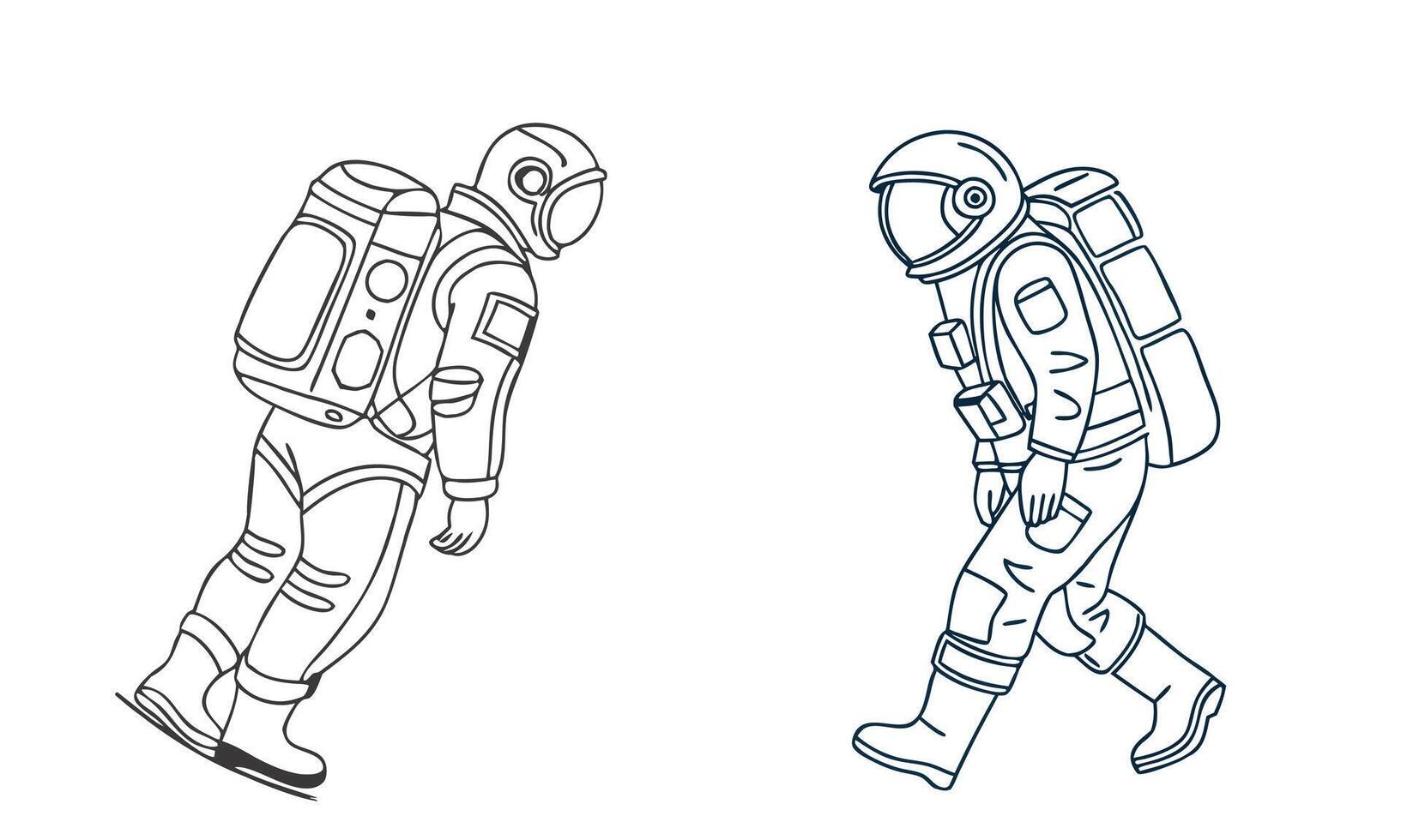 One continuous single drawing black line art doodle of astronaut outline illustration vector