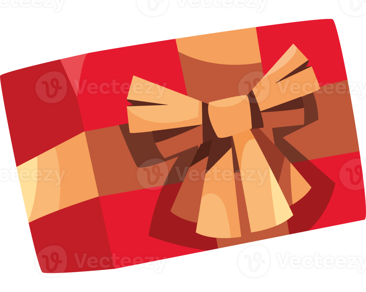 A red gift box with a bow illustration isolated png