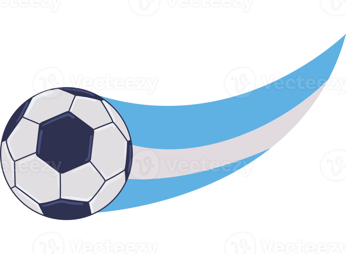 A soccer ball flying through the air with a blue and white flag png