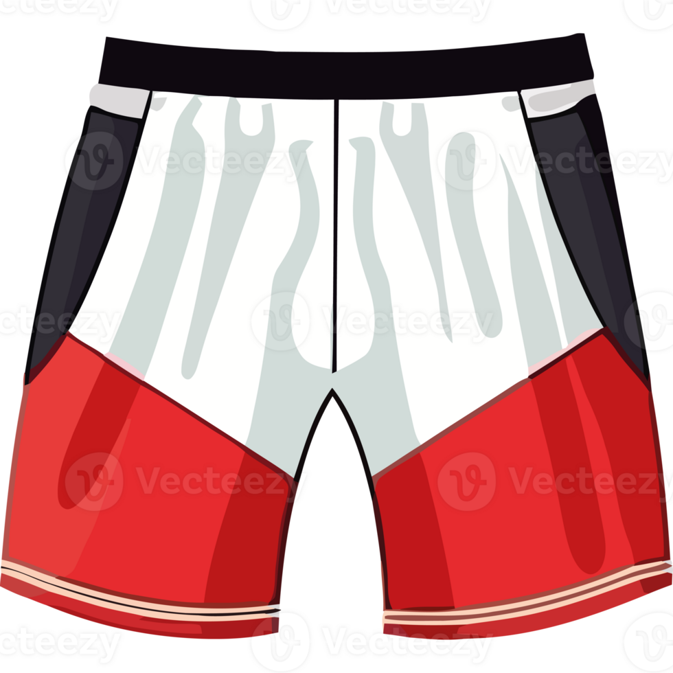 A red and white soccer shorts with black and white stripes png