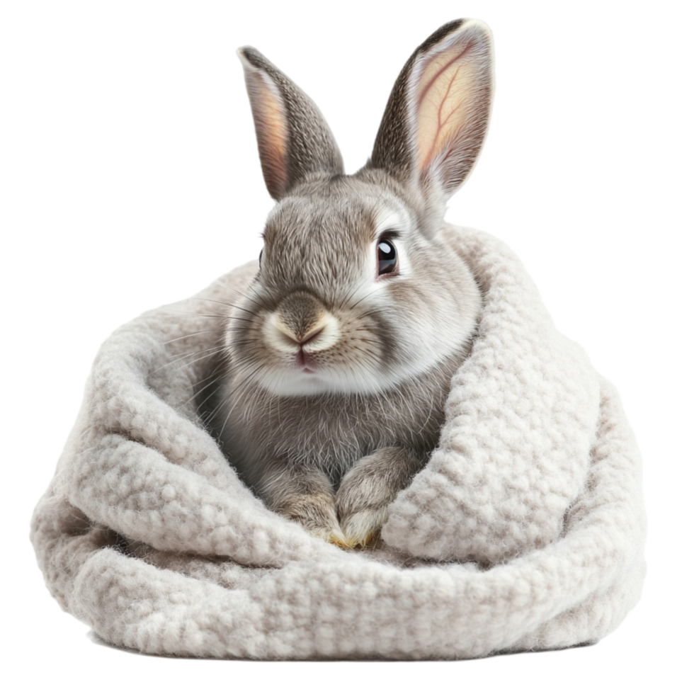 Bunny Sitting Comfortably in a Blanket png