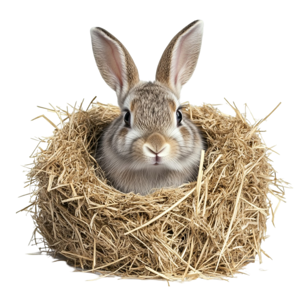 Rabbit Sitting in Nest of Straw png