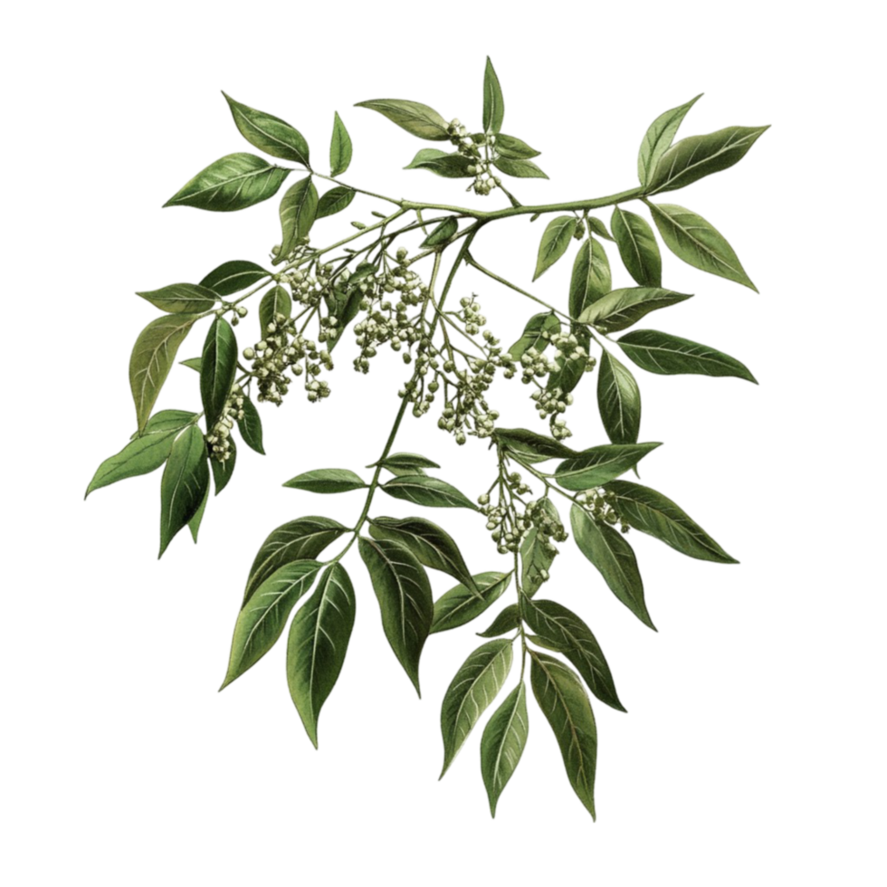 Green Leafy Branch with Small Fruits png