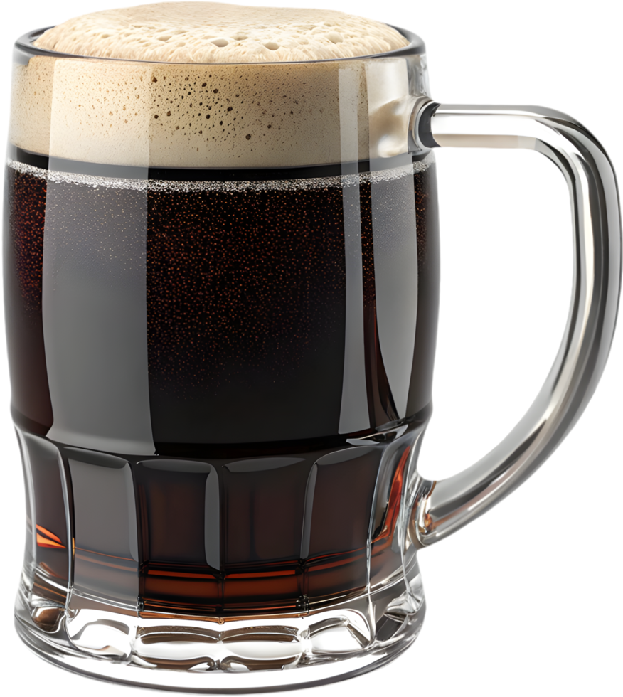 Elegant transparent beer mug with chilled golden drink. . png