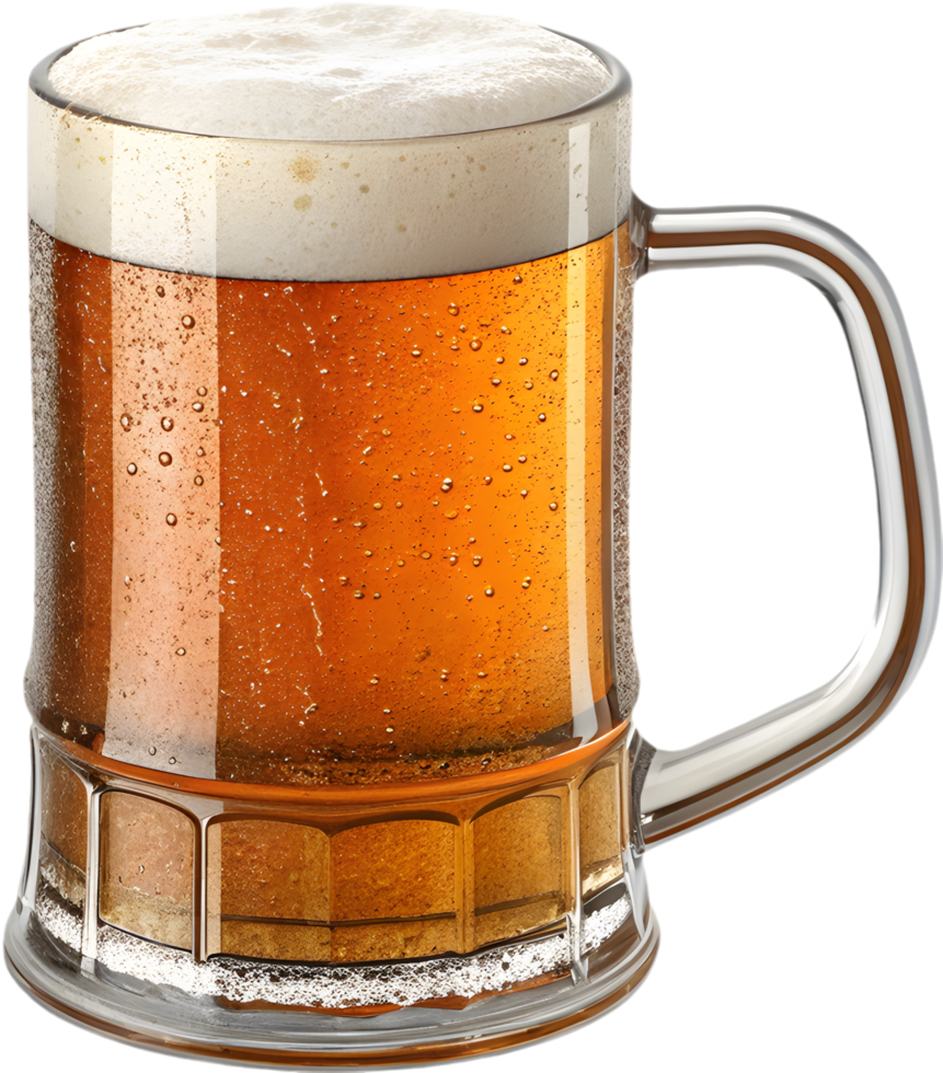 Refreshing amber beer glass with gentle floating bubbles. . png