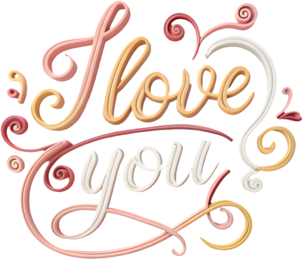 Fancy cursive I love you message, . png