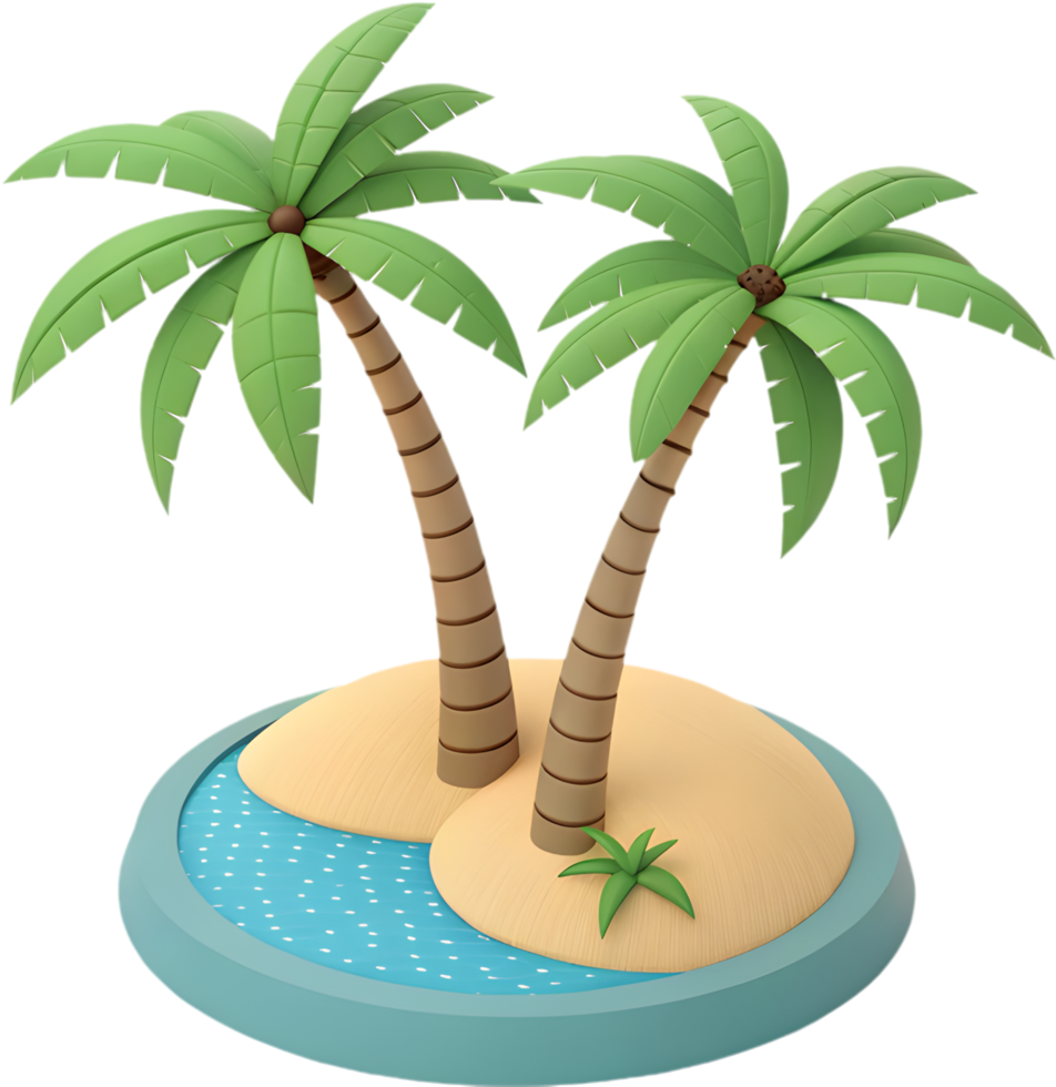 Cartoon Island Beach Design with Palm Trees. . png