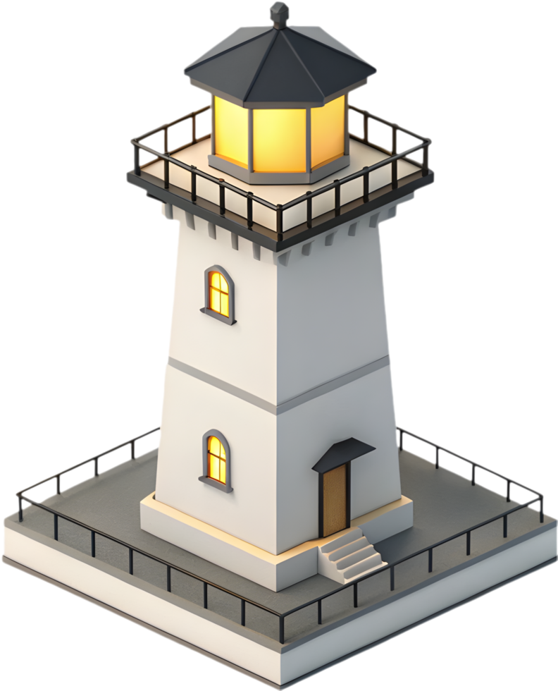 Coastal Lighthouse Icon Featuring Glowing Beacon for Safety. . png