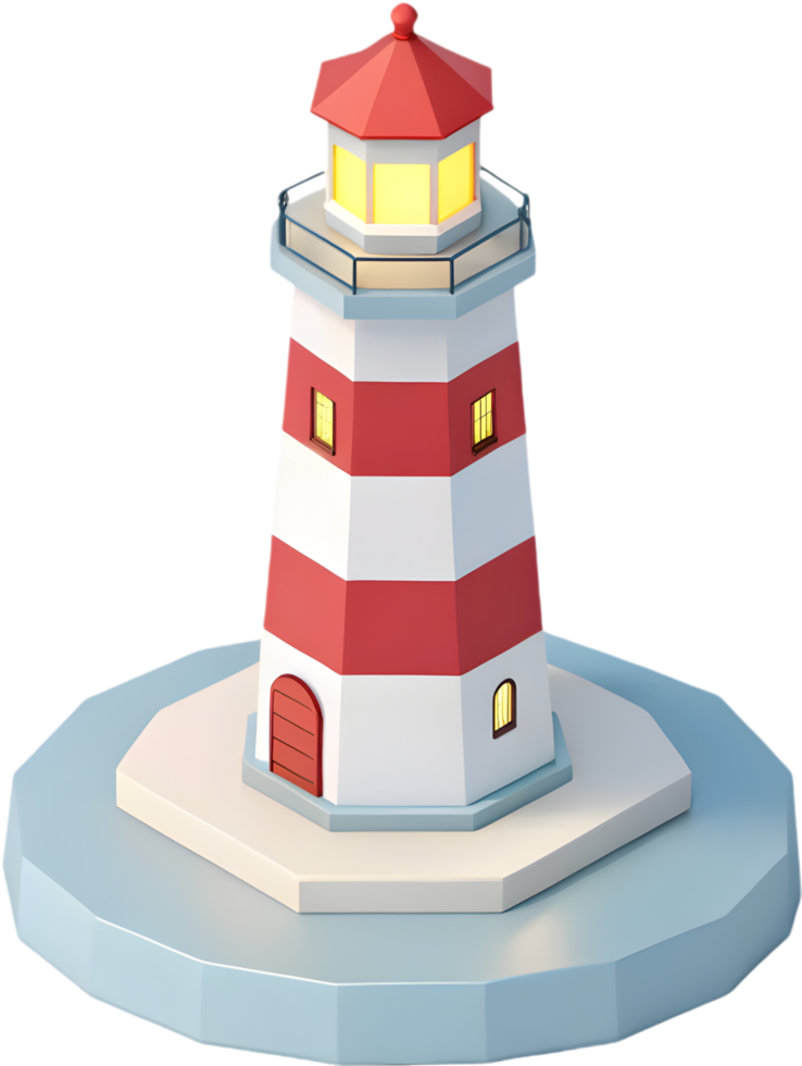 Glowing Beacon on Cartoon Lighthouse Icon with Coastal. . png