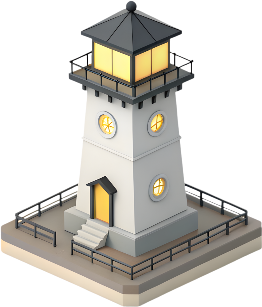 Cartoon Lighthouse Icon Featuring Glowing Beacon and Navigation. . png