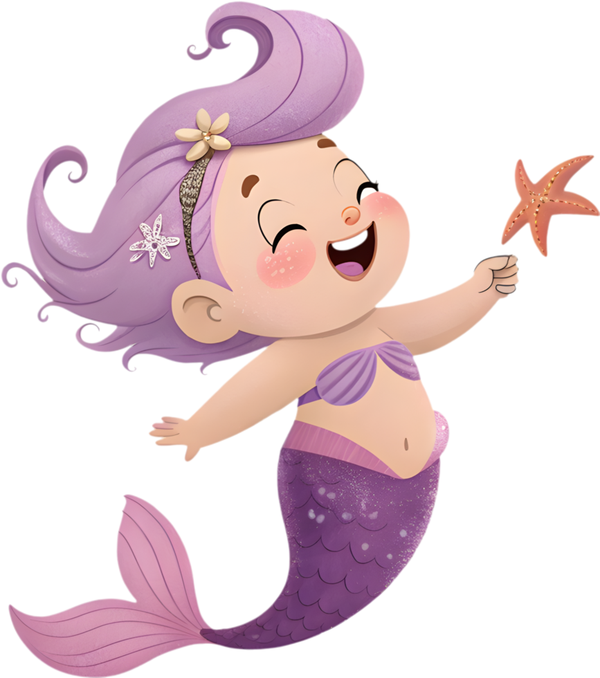 Colorful cartoon mermaid illustration ideal for design projects. . png