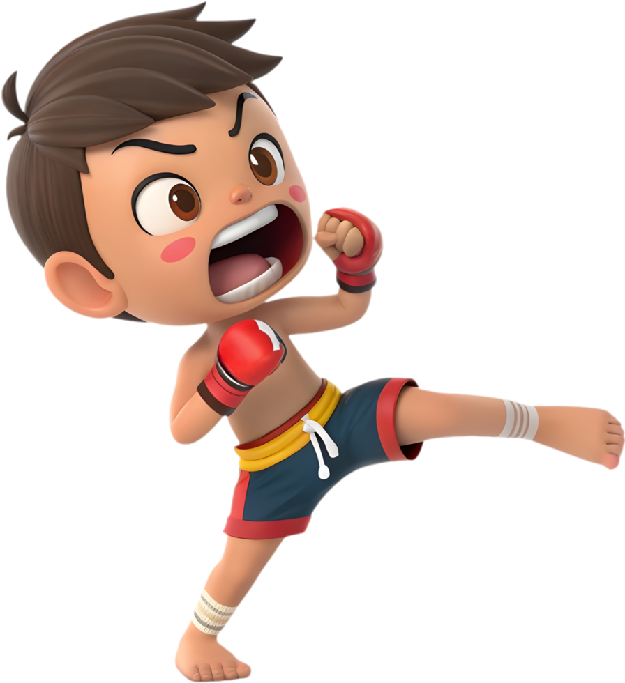 Action-Packed Fighter Clipart in Muay Thai Pose, . png