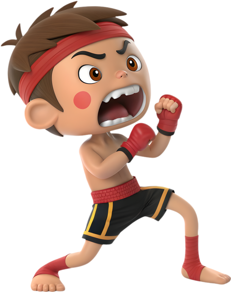 Dynamic Anime Fighter Clipart for Muay Thai Martial Arts, . png