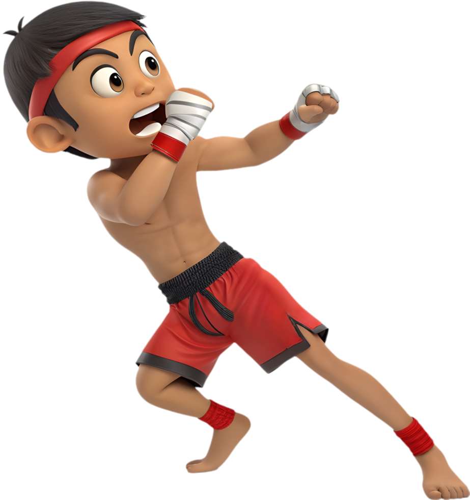 Animated Muay Thai Fighter Clipart with Action Pose, . png