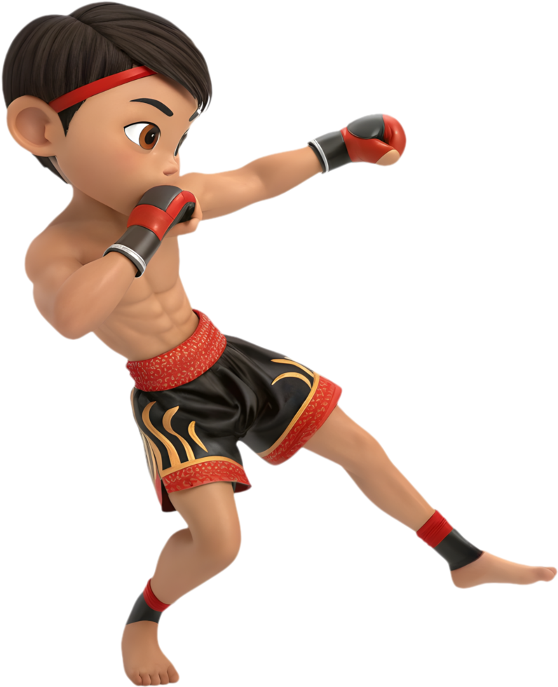 Muay Thai Fighter Dynamic Pose for Martial Arts, . png