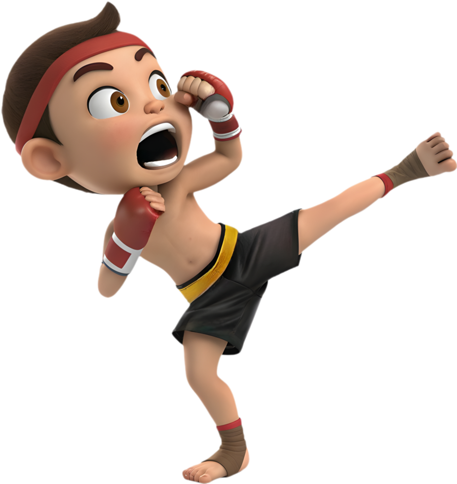 Animated Muay Thai Fighter Clipart for Combat Art, . png