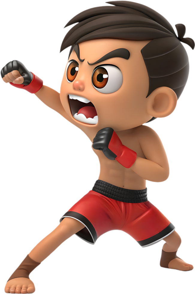 Muay Thai Fighter Clipart with Dynamic Action Pose, . png