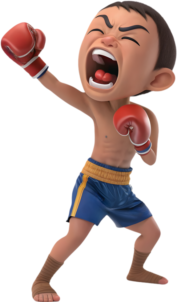 Action-Packed Fighter in Muay Thai Pose Artwork, . png