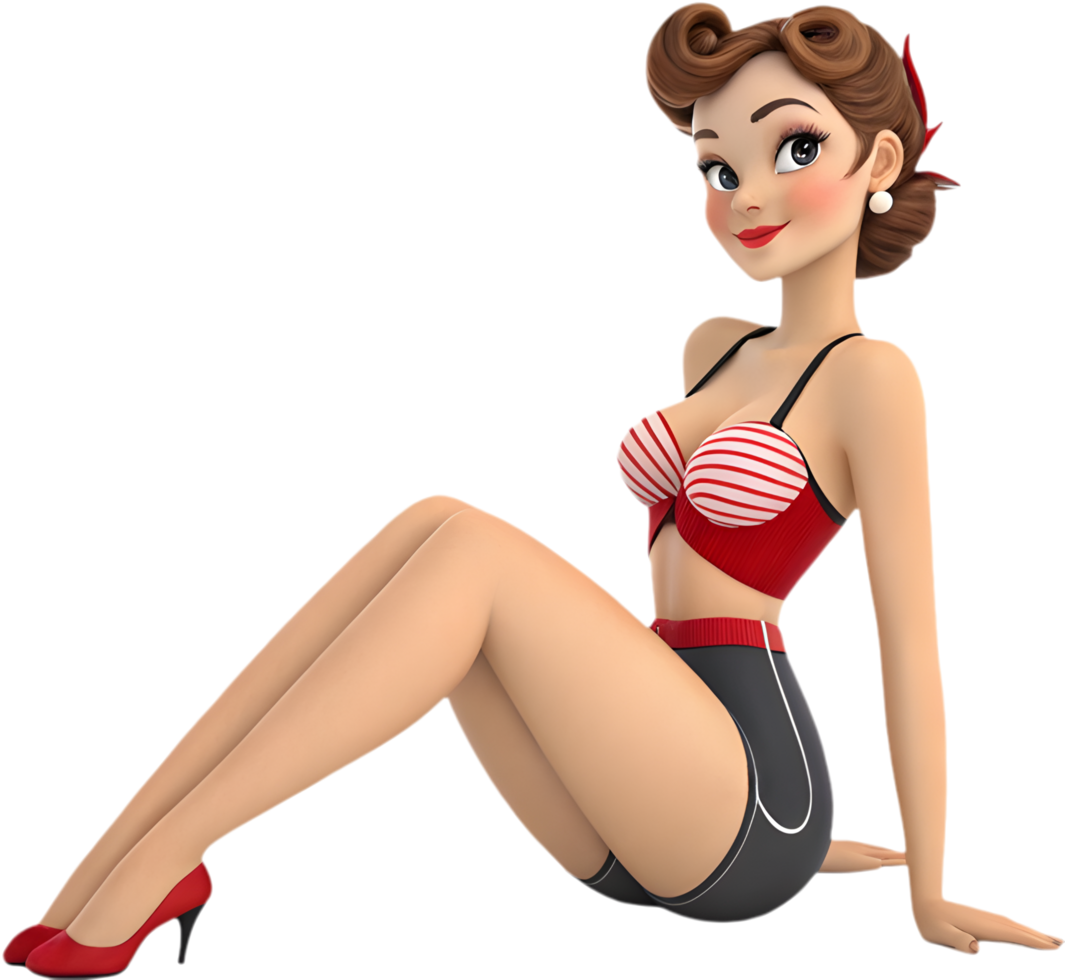 Pin-up girl bursting with stylish confidence. . png