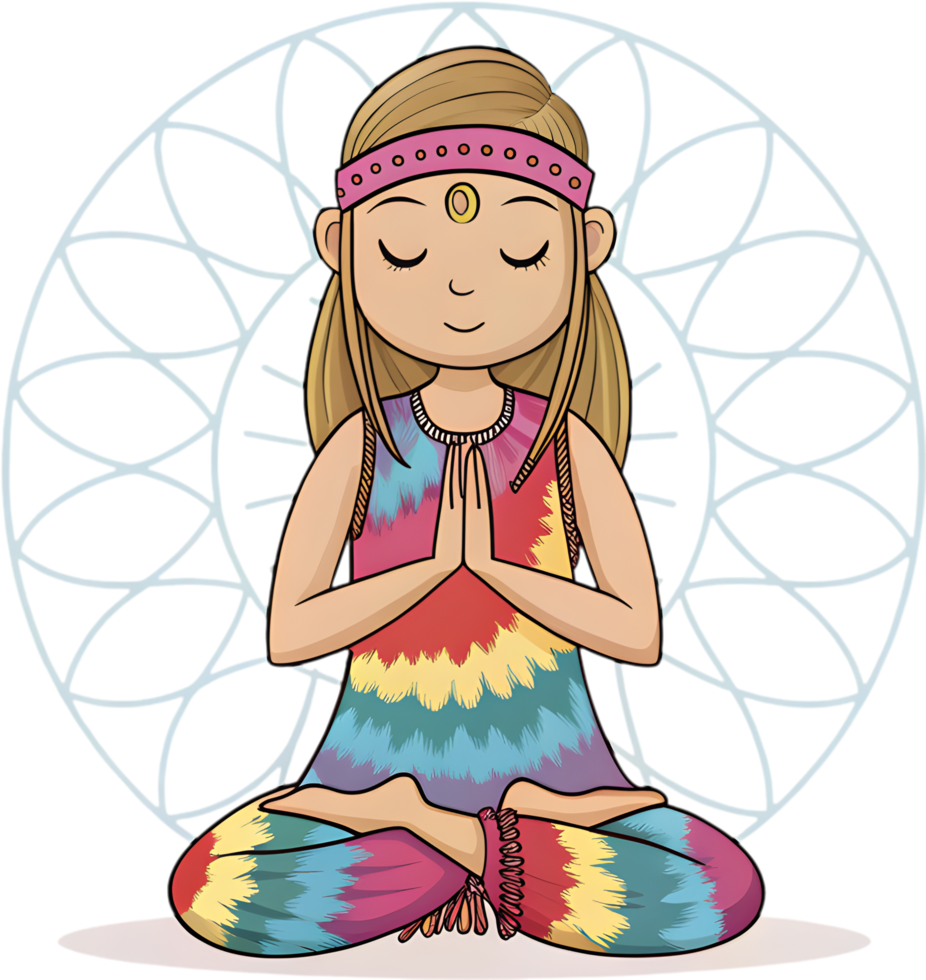 Cute girl with cheerful vibrant cartoon design in retro style. . png