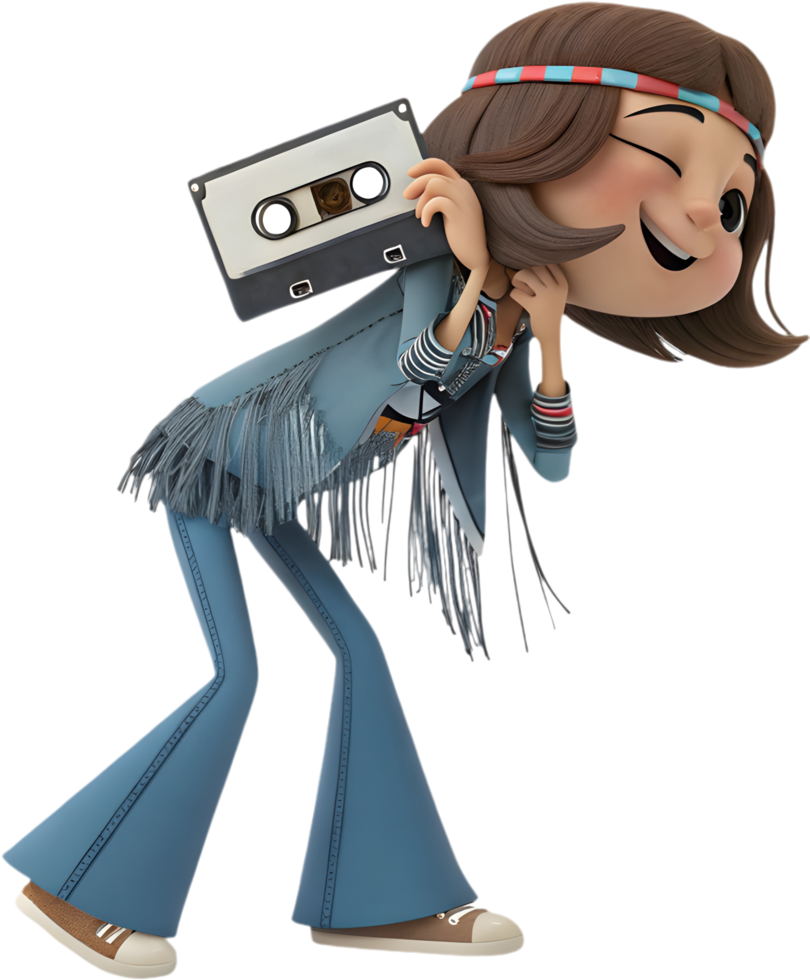 Cute girl with vibrant retro fashion and cartoon style. . png