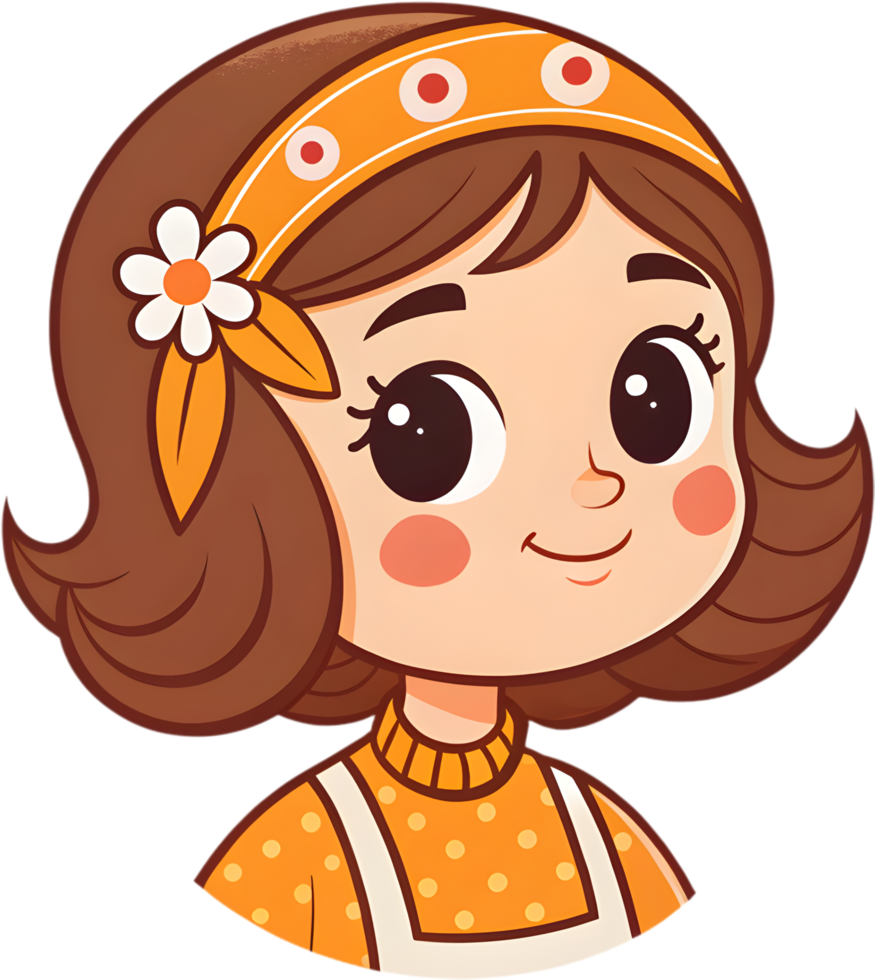 Cute girl in a bright retro outfit with animated style. . png