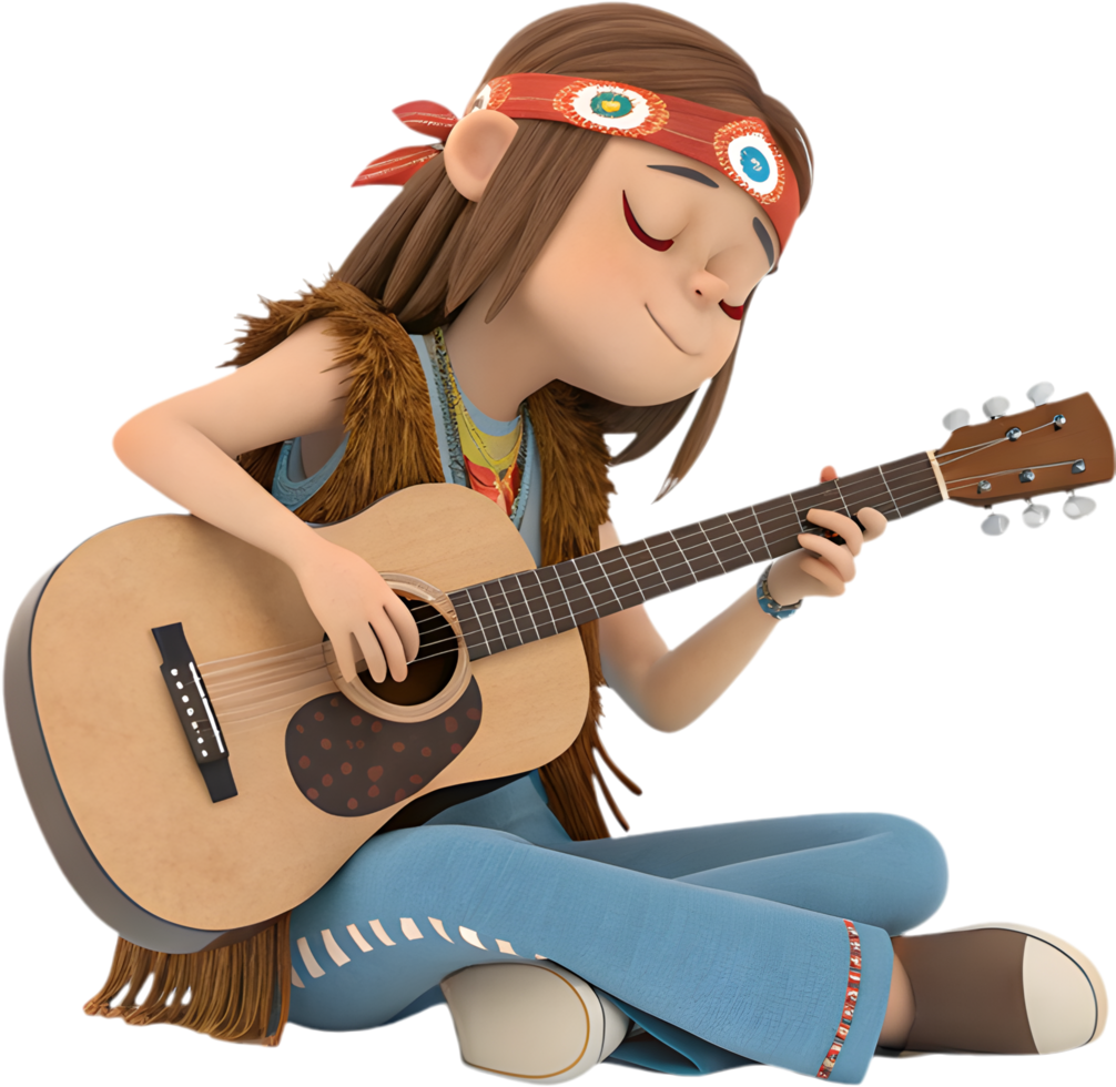 Cute girl with colorful, cheerful design in groovy style. . png