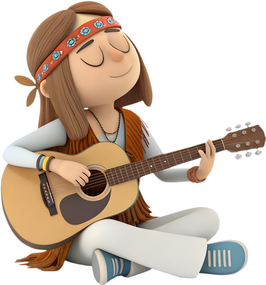 Cute girl with a fun, groovy retro animated look. . png