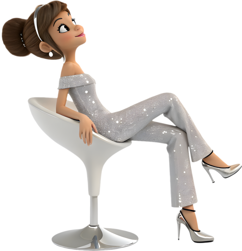 Cute girl with groovy animated retro style and colorful design. . png
