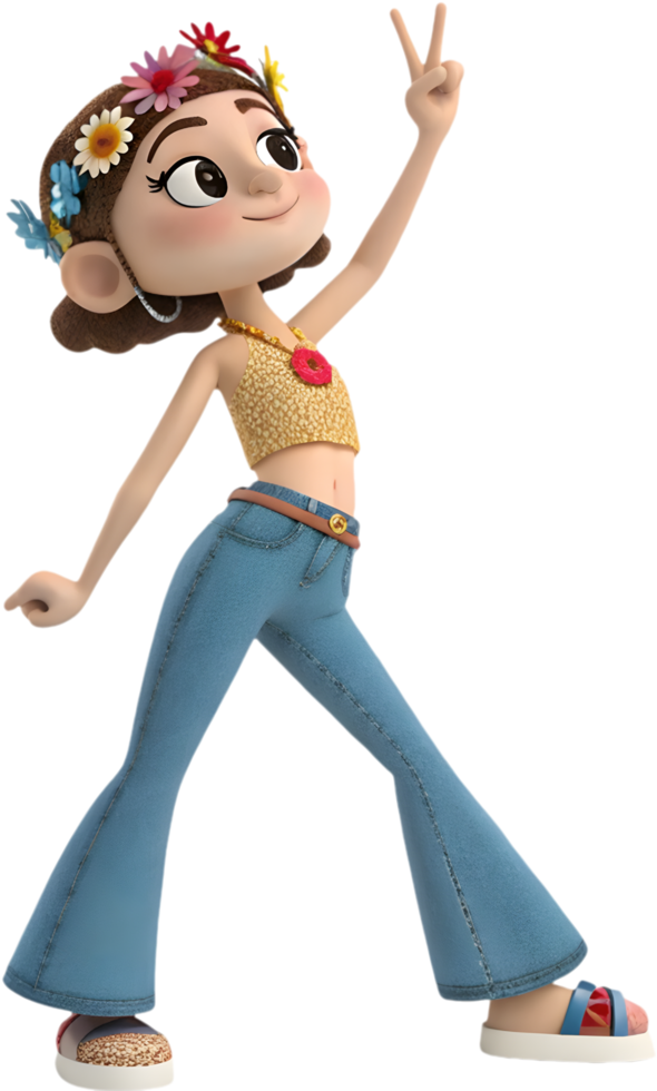 Cute girl with joyful cartoon character in vibrant style. . png
