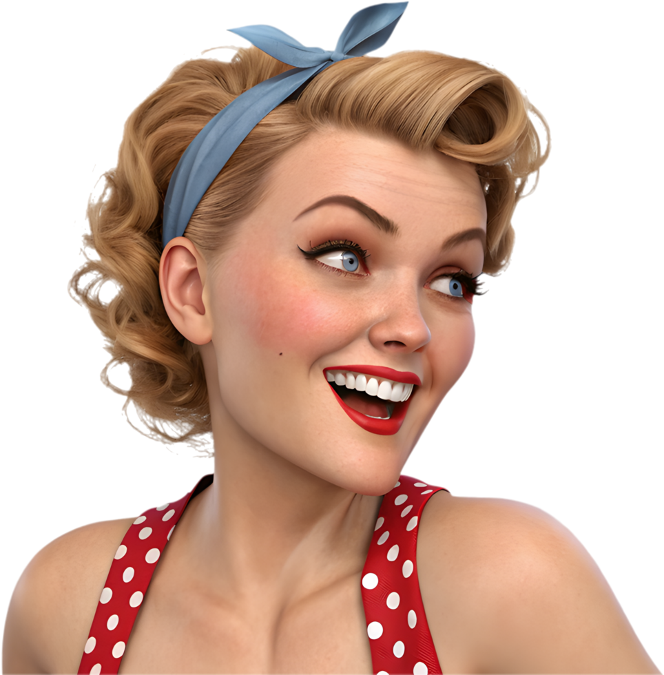 Pin-up girl icon featuring exaggerated playful expression for digital character artwork. . png