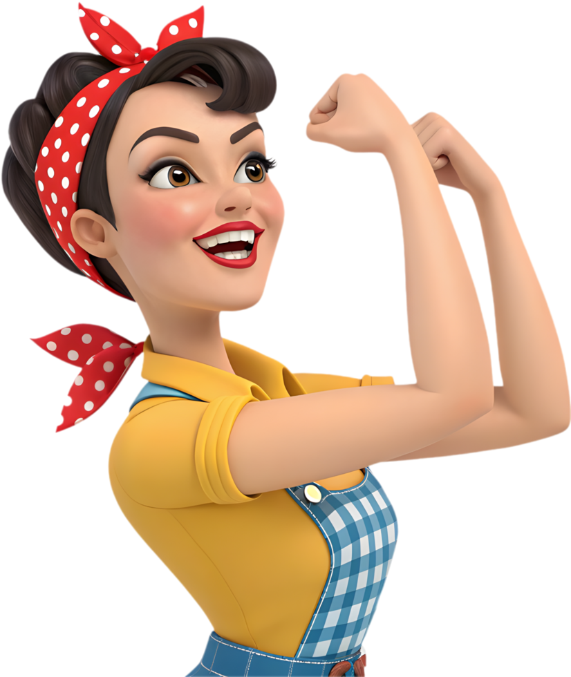 Pin-up girl icon featuring exaggerated playful expression for creative retro design. . png