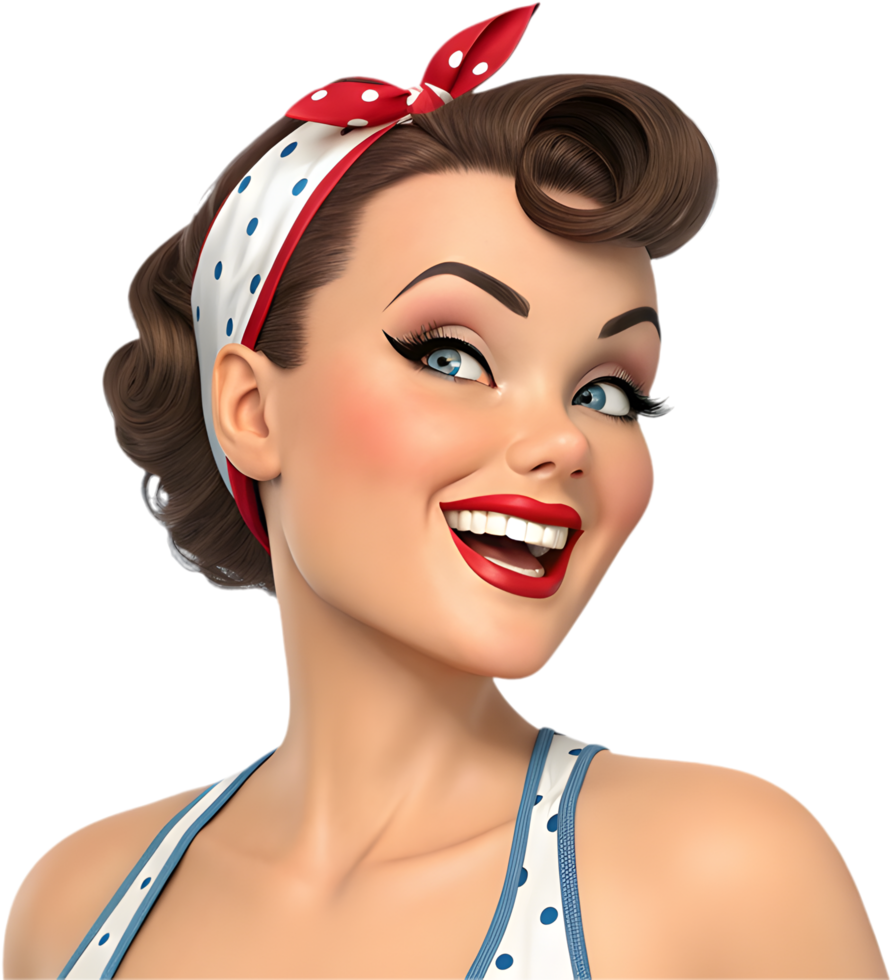 Pin-up girl icon with exaggerated playful expression for fun retro digital artwork. . png