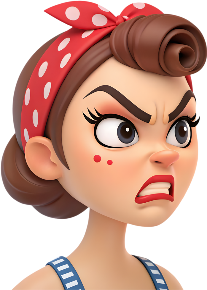 Retro-style pin-up girl icon with exaggerated facial expression for fun design artwork. . png