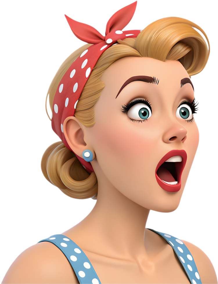 Pin-up girl icon with bold exaggerated expression for fun digital character design. . png